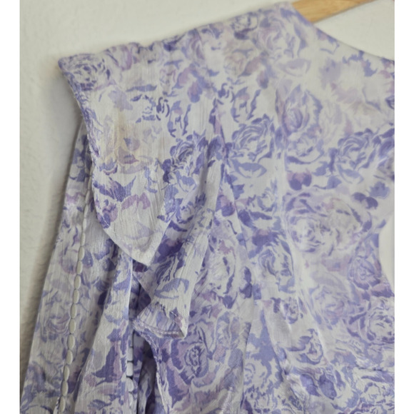 Dark Pink Dress Womens 8 Purple Floral Ruffle Boho Puff Sleeve Ruched Mini Femme - Picture 6 of 12